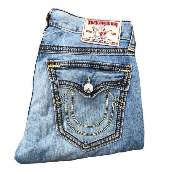 Vintage True Religion Jeans Size 34 RICKY BIG QT Blue - Picture 1 of 10
